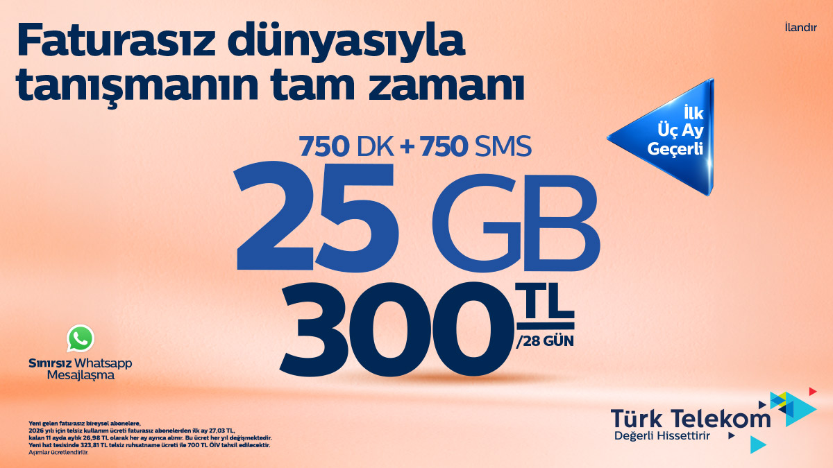 Türk Telekom Faturasız Hoş Geldin 25 GB Kampanyası